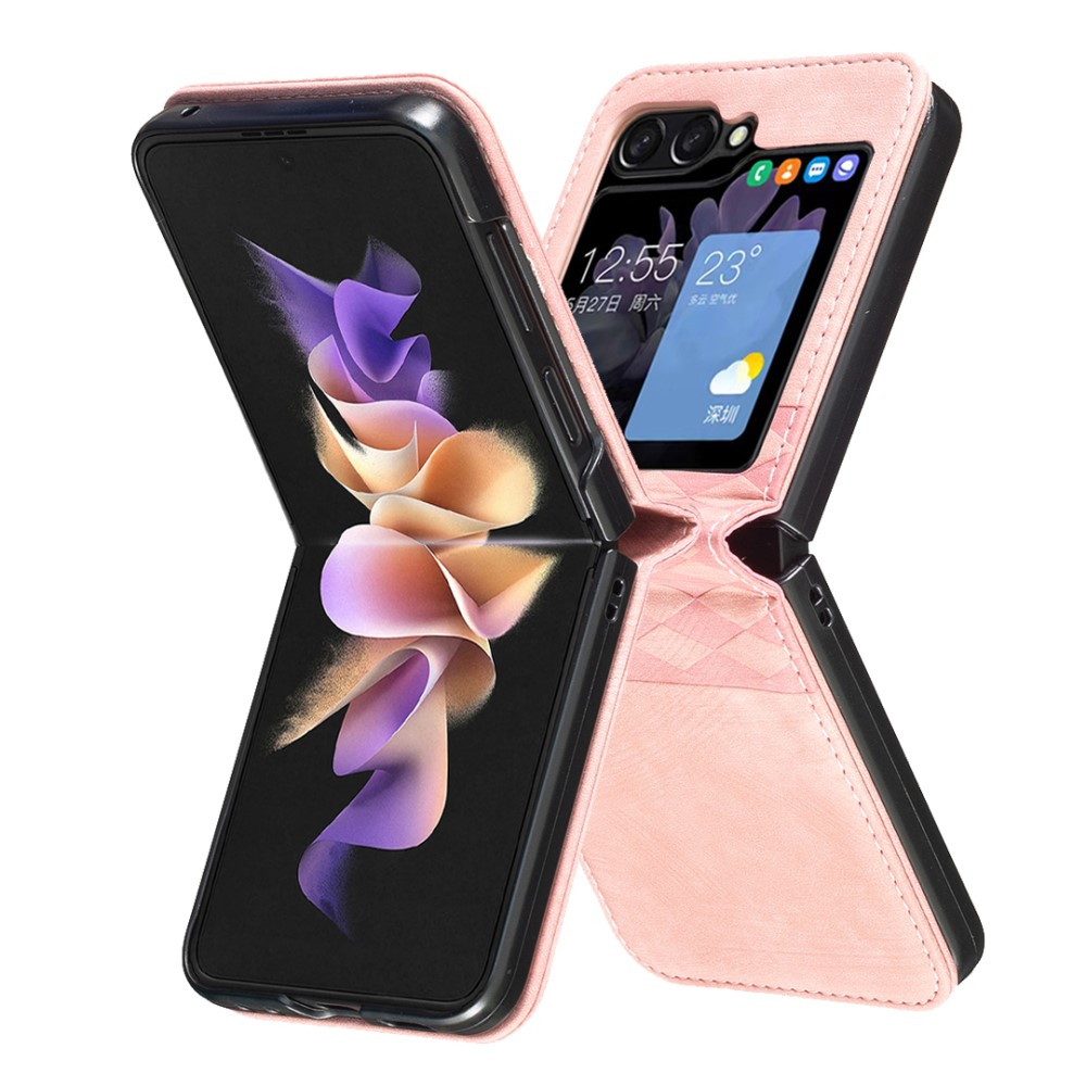 Samsung Galaxy Z Flip7 FE / Z Flip6 Leder Hardcase Schutzhülle Rauten Muster - Rosa