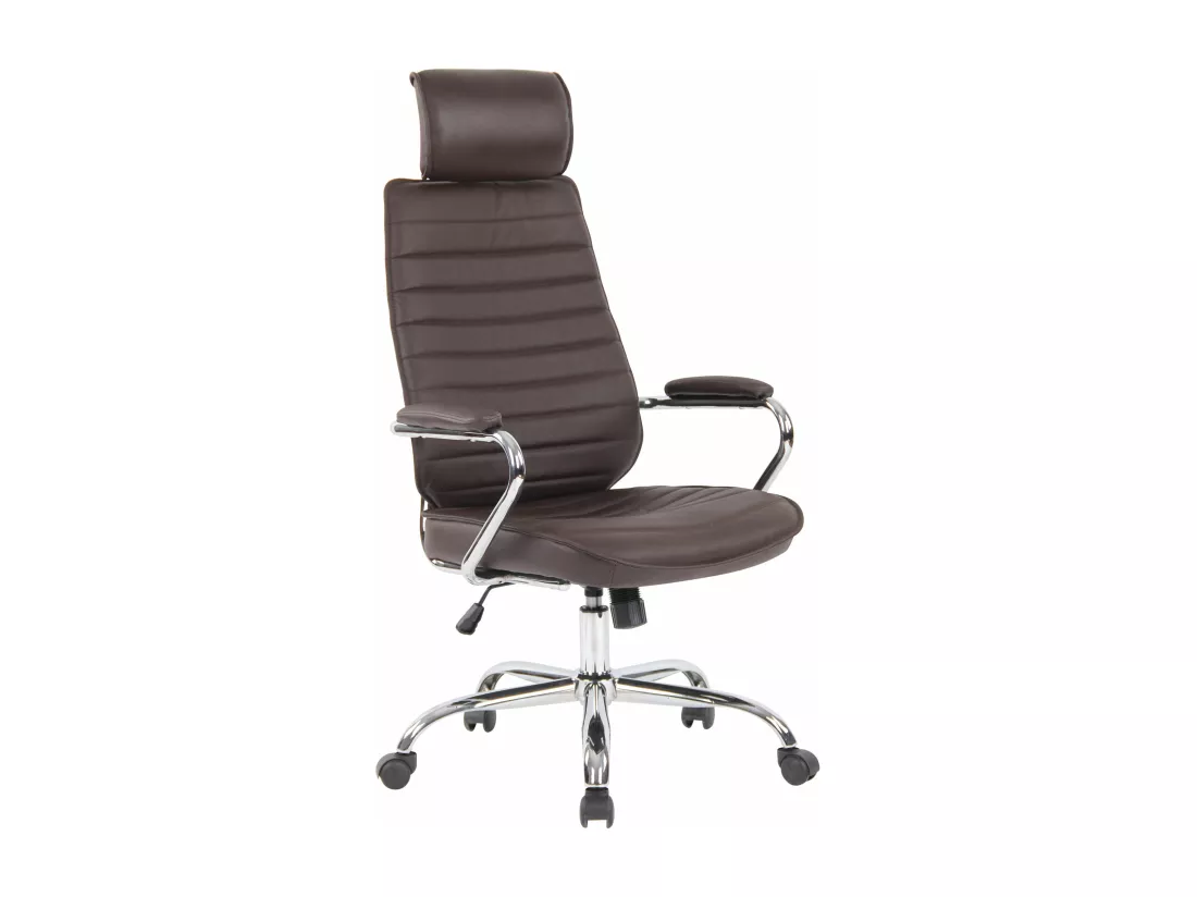 Chaise de bureau - Véritable cuir & Métal chromé - Marron - Rako