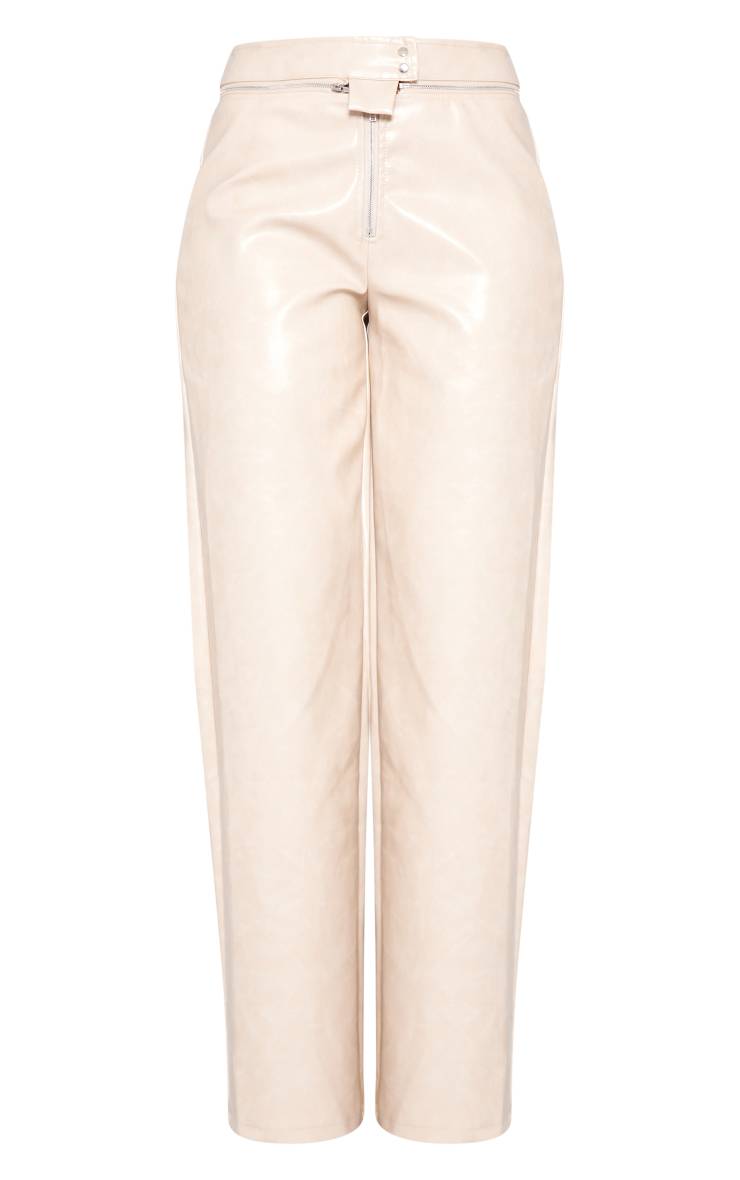 Crème Pantalon Tall En Synthétiquecuir À Détails Zippés Et Coupe Droite