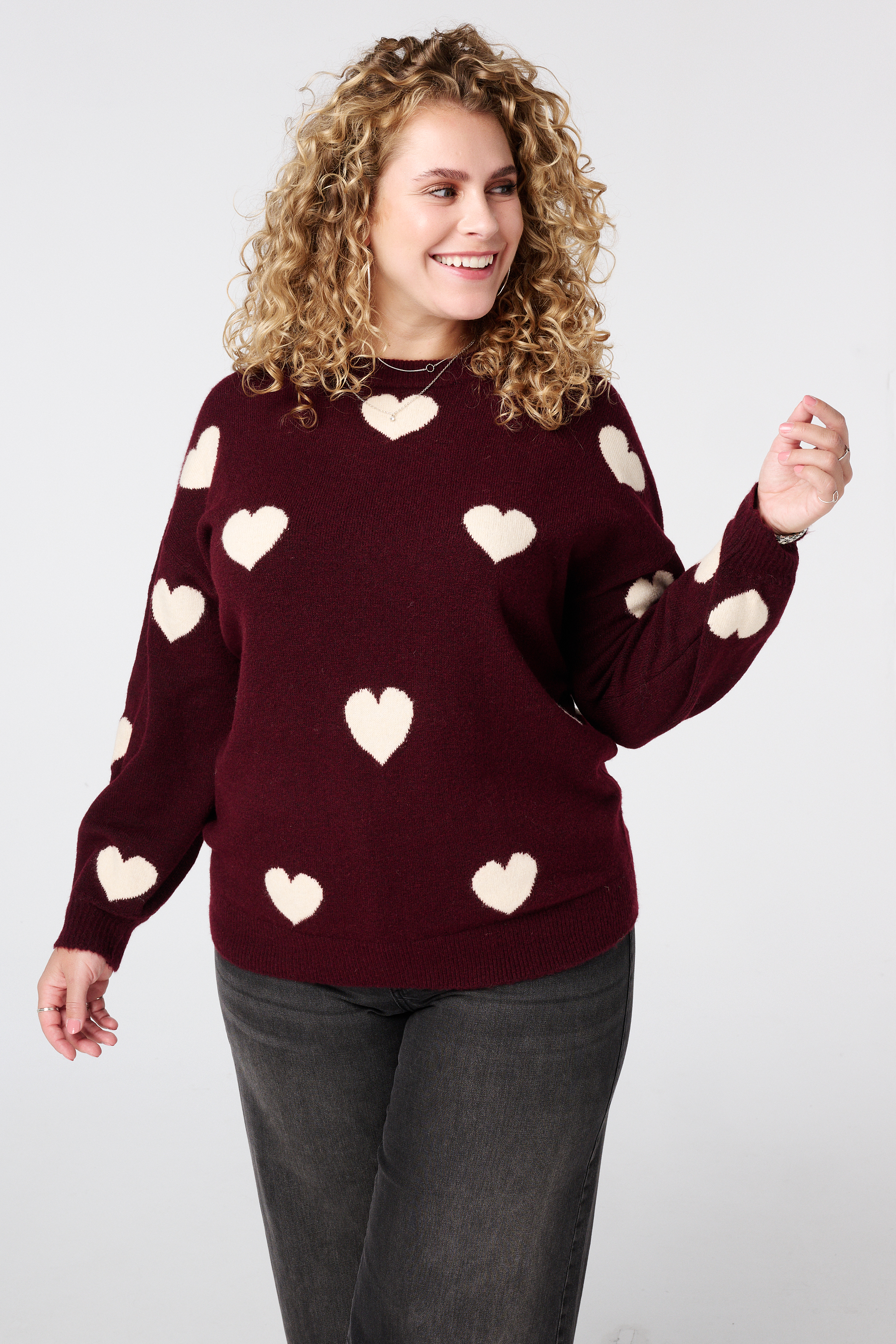Gebreide trui met hartjespatroon Multi Red