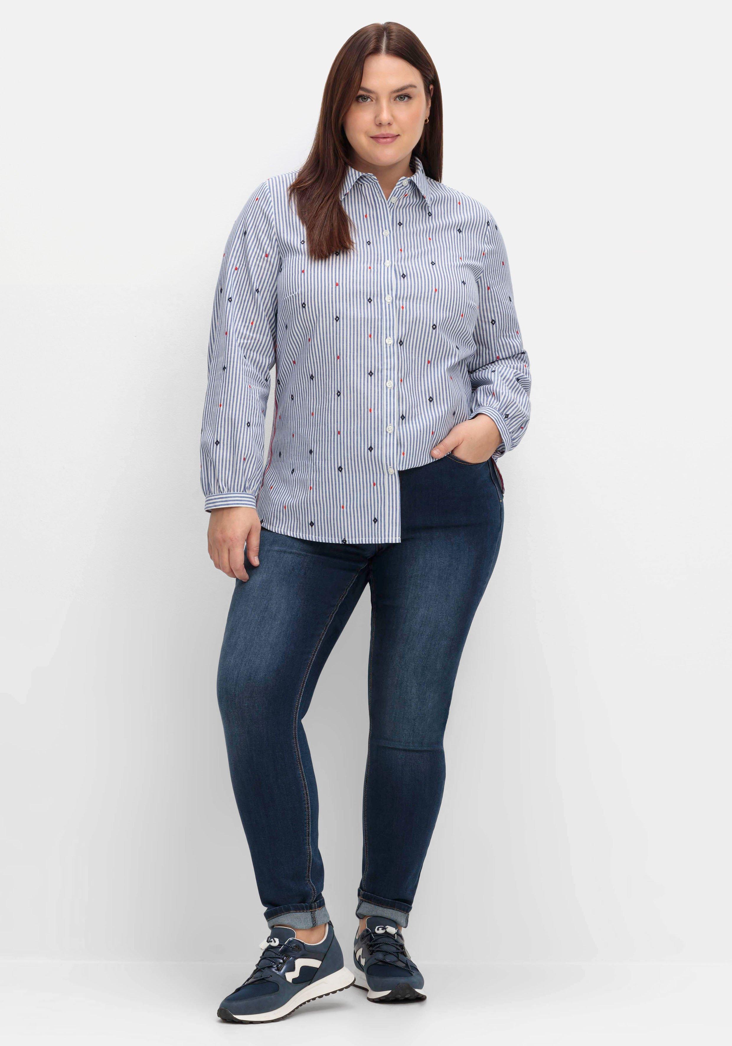 Gestreifte Hemdbluse mit Stickereien