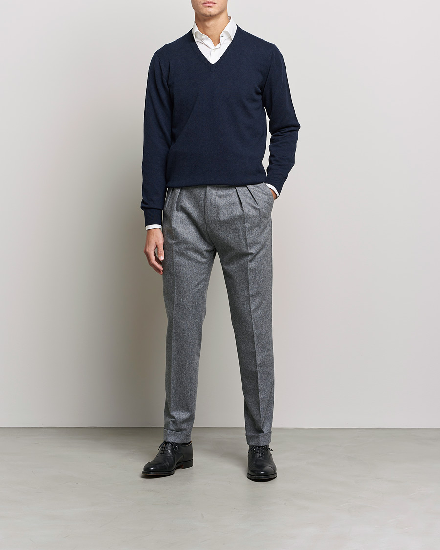 Piacenza Cashmere Cashmere V Neck Sweater Navy