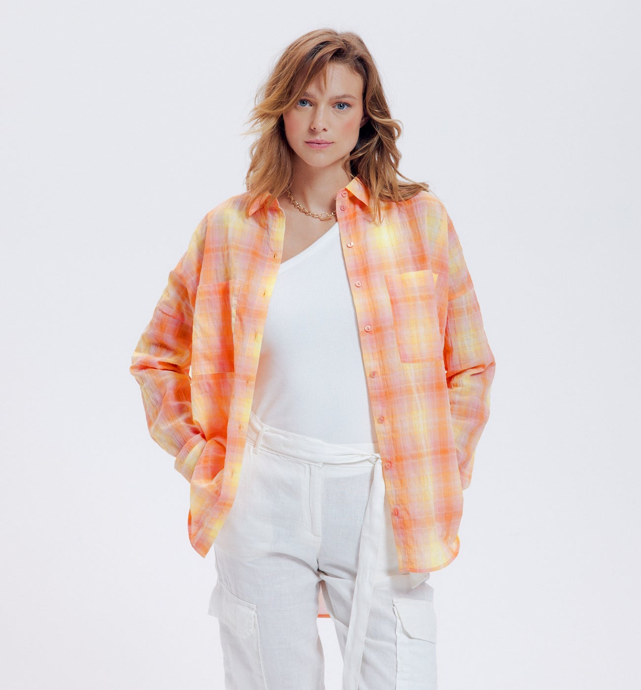 Maxi-chemise à carreaux Femme - Carreaux multicolores