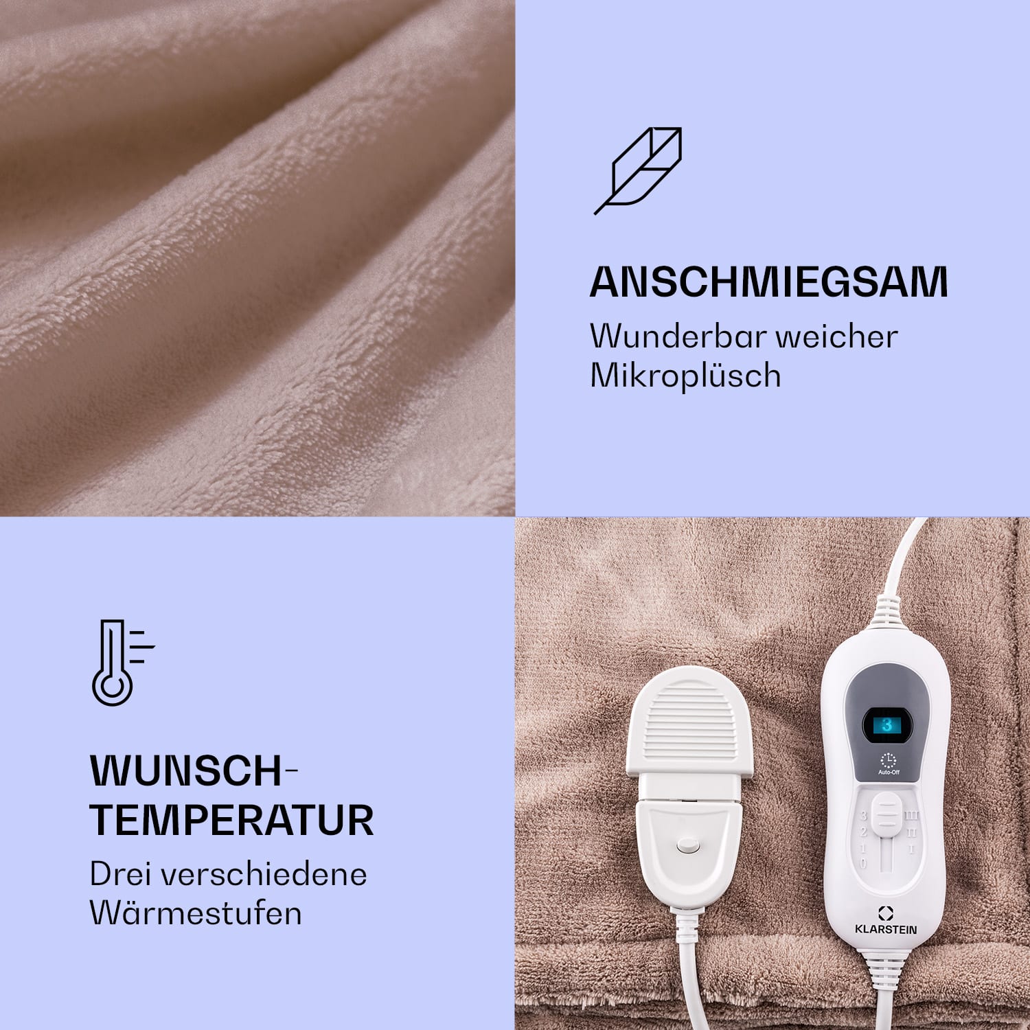 Dr. Watson XL Heizdecke 120 W 3 Stufen 180 x 130 cm Bedienteil Beige XL