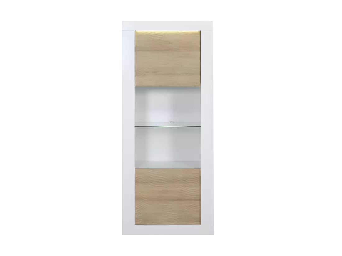Vitrine 1 porte Blanc/Chêne clair à LEDs - MARKS