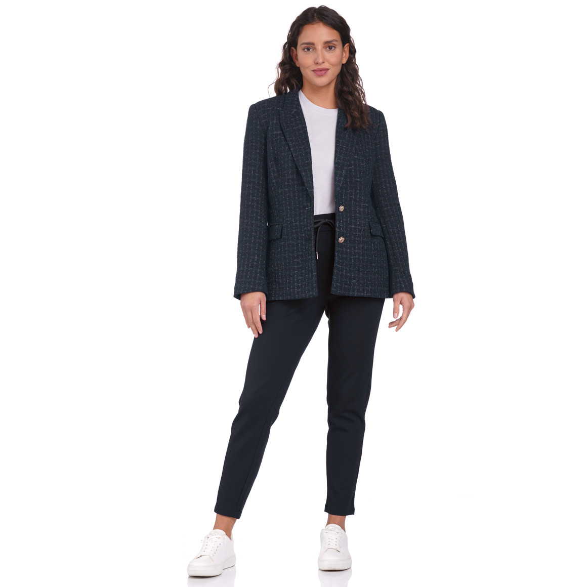 Gina Benotti Damen Blazer in Bouclé-Optik dunkelblau