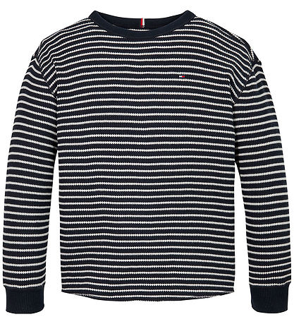 Tommy Hilfiger Bluse - Flag Mini Waffle - Blåe/White Stripes