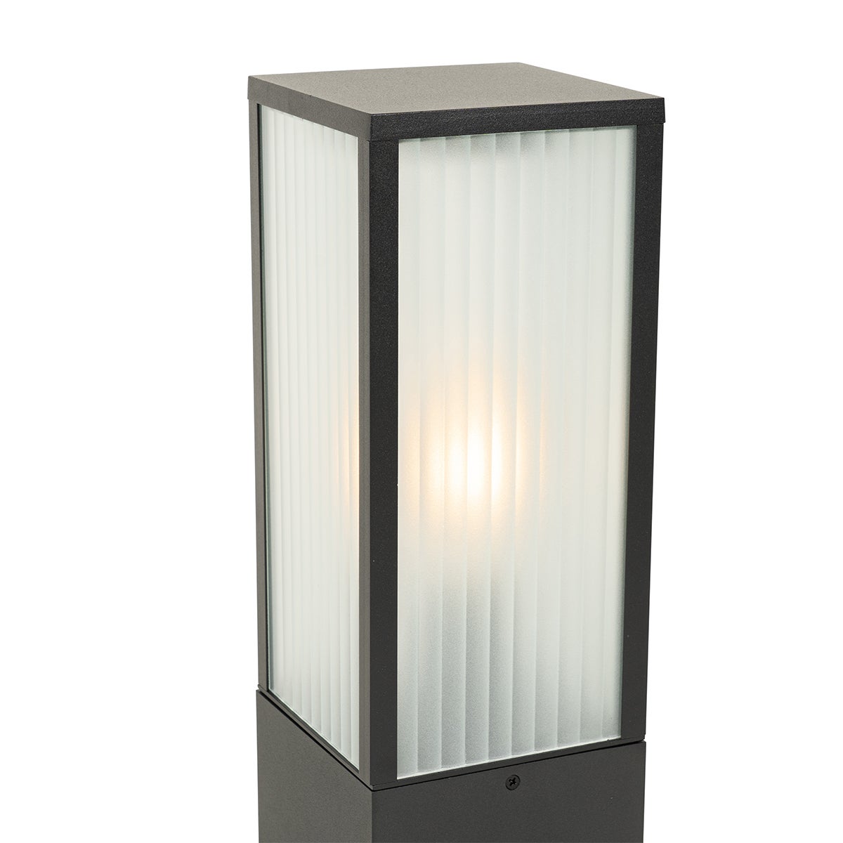 Staande buitenlamp, zwart met geribbeld glas, 40 cm, IP44 - Charlois