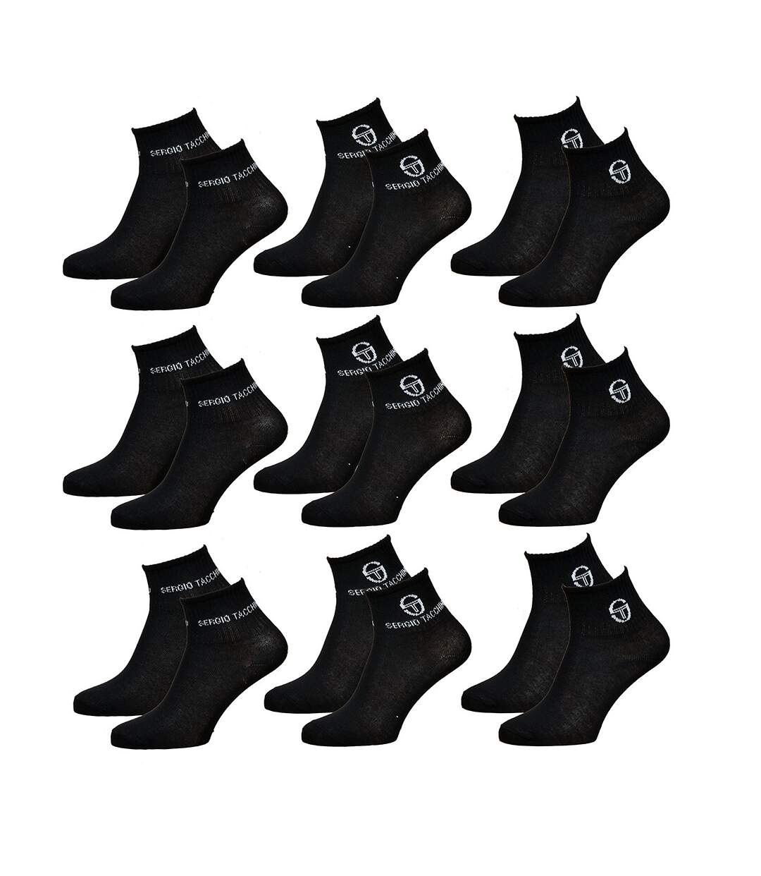Chaussettes Femme SERGIO TACCHINI Socquettes Tiges 2 tiers SPORT Pack de 9 Paires Noires