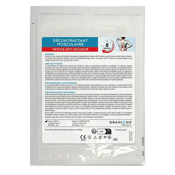 GRANIONS Décontractant Musculaire PATCHS ANTI DOULEUR Effet Chauffant 8 heures