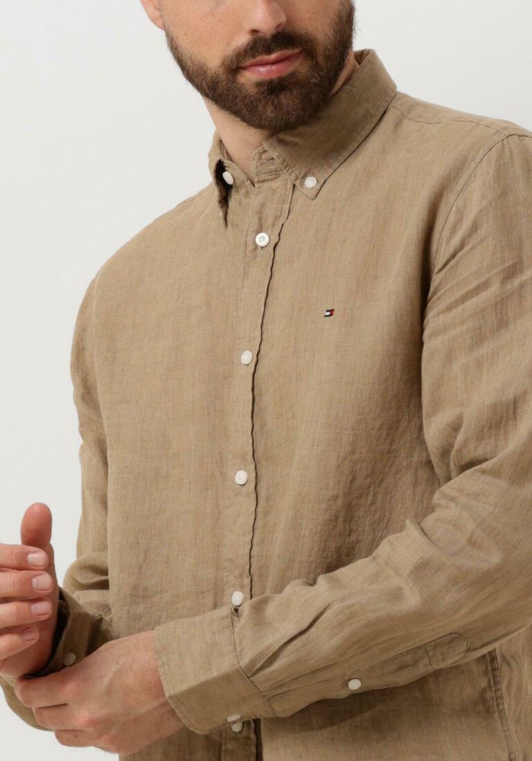 TOMMY HILFIGER beige tommy hilfiger casual overhemd pigment dyed li solid rf shirt