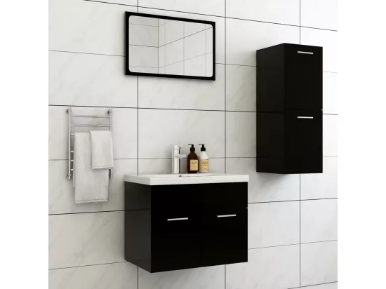 Ensemble de meubles de salle de bain Noir Bois d'ingénierie