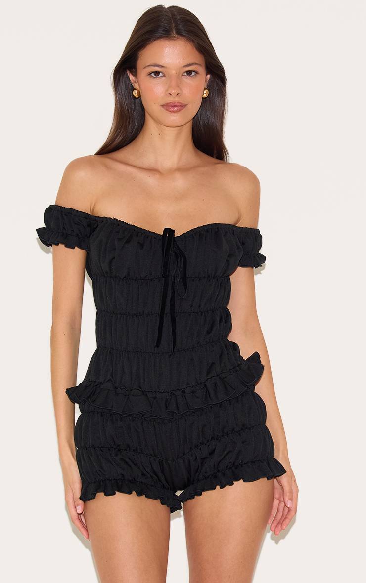 Noir Combinaison-short Bardot Froncée Extrême