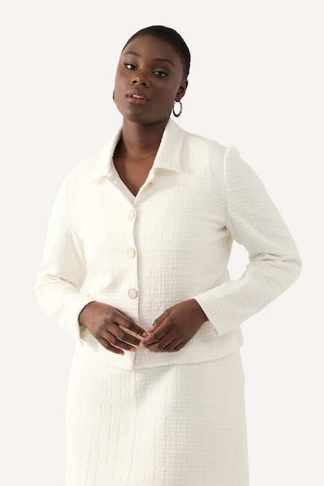 Bouclé-Jacke, Hemdkragen, Acetatfutter