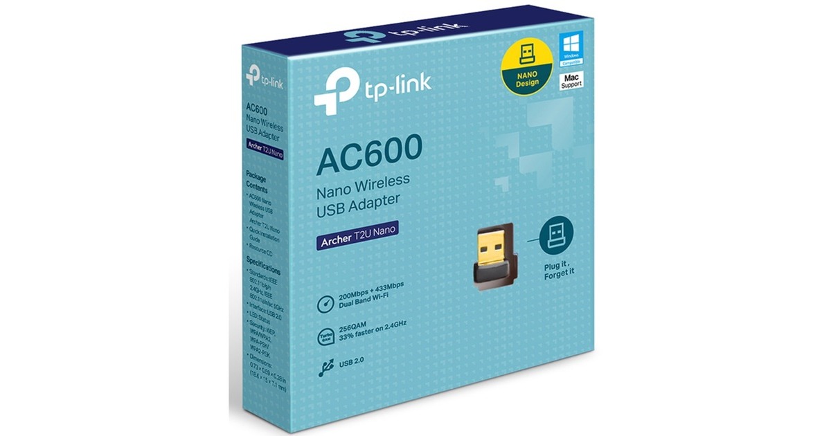 TP-LinkArcher T2U Nano AC600 Nano Wireless USB Adapter wlan adapter  (Zwart)