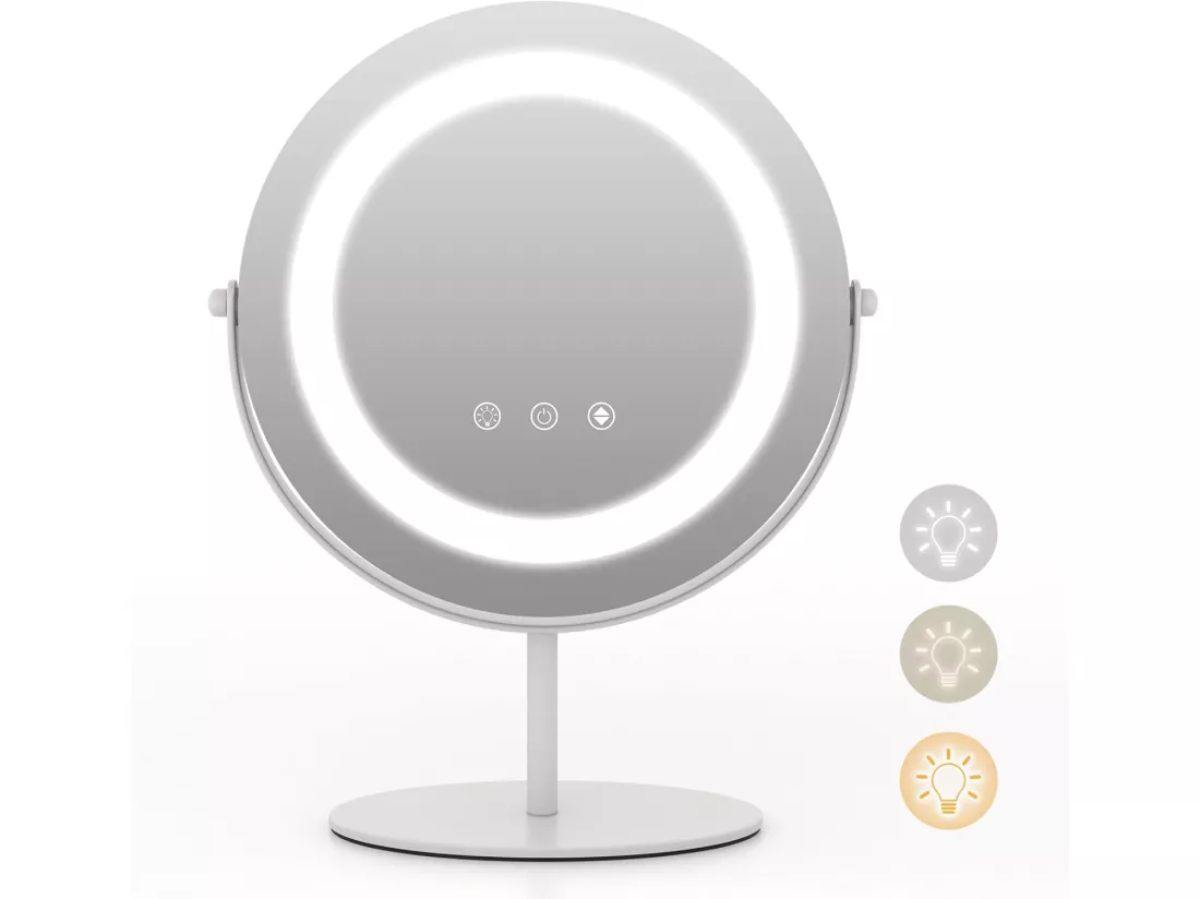 Miroir sur pied maquillage, miroir lumineux maquillage ronde dia.25 cm, 3 éclairages