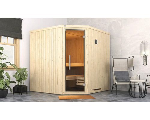 Weka Varberg 3 modulaire sauna inclusief 7,5 kW oven en digitale bediening met grafietkleurige volledig glazen deur