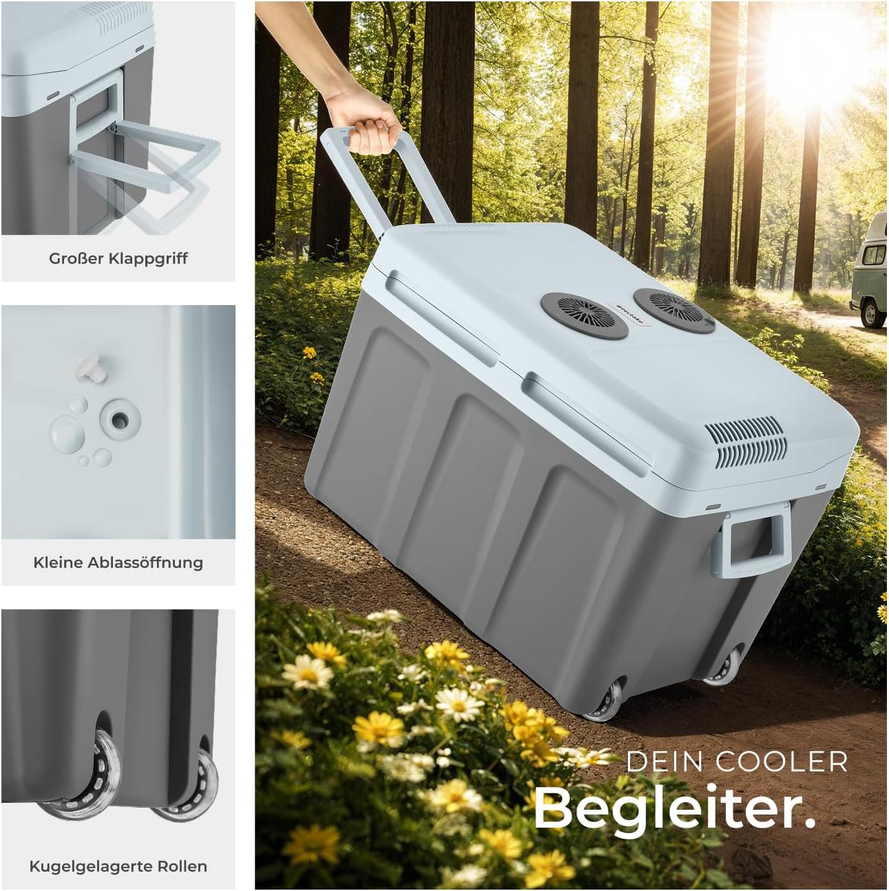 tectake® elektrische Kühlbox groß 40 L, Kühl- und Warmhaltefunktion, leise Kühltasche elektrisch, für Auto oder Steckdose, mini Kühlschrank für Camping, Getränke, Thermobox mit Strom, ECO Mode