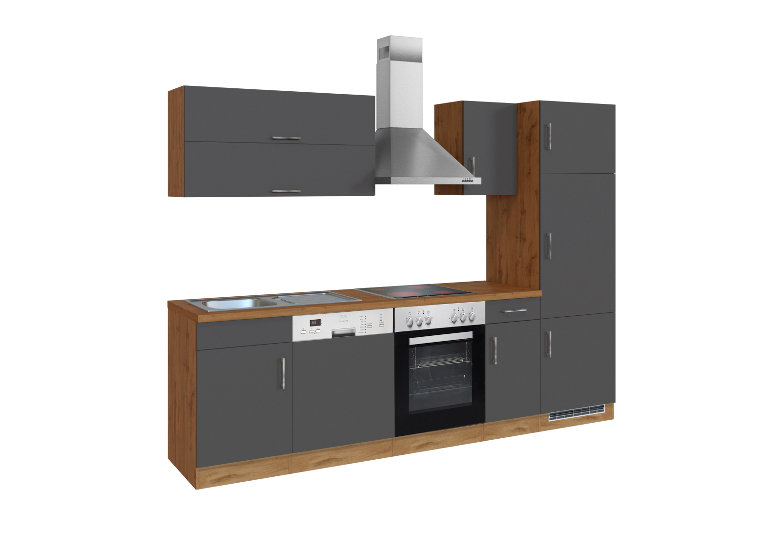 Küchenblock SORRENTO - anthrazit - Wotaneiche - mit E-Geräten - 270 cm