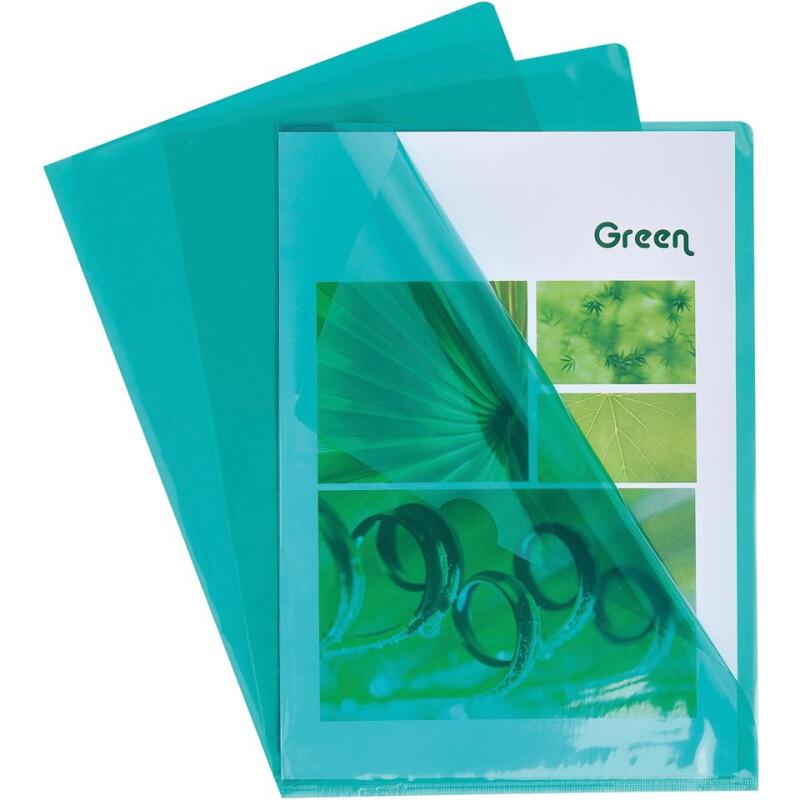 Etui carton de 100 pochettes coin PVC lisse haute résistance 13/100e - A4 - Vert