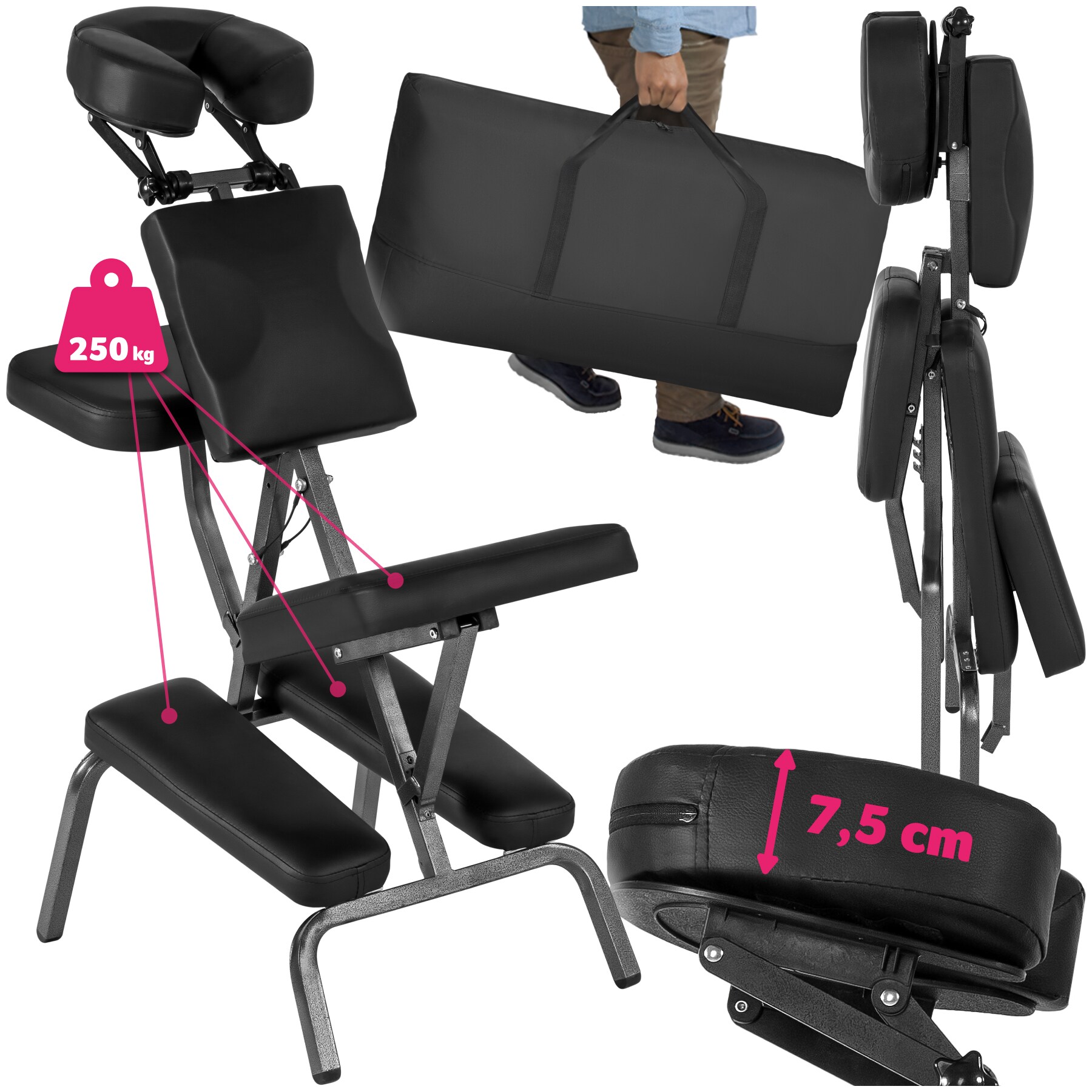tectake® Massagestuhl, klappbar, gepolsterte Beinablagen, 80 x 50 x 105 cm