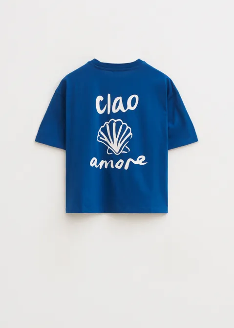 T-shirt met print ciao amore blauw (BLW.D)
