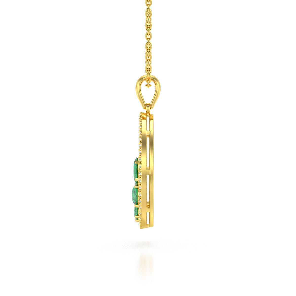Pendentif Or Jaune 750 & Emeraude | Diamants & Chaine Incluse - Aden