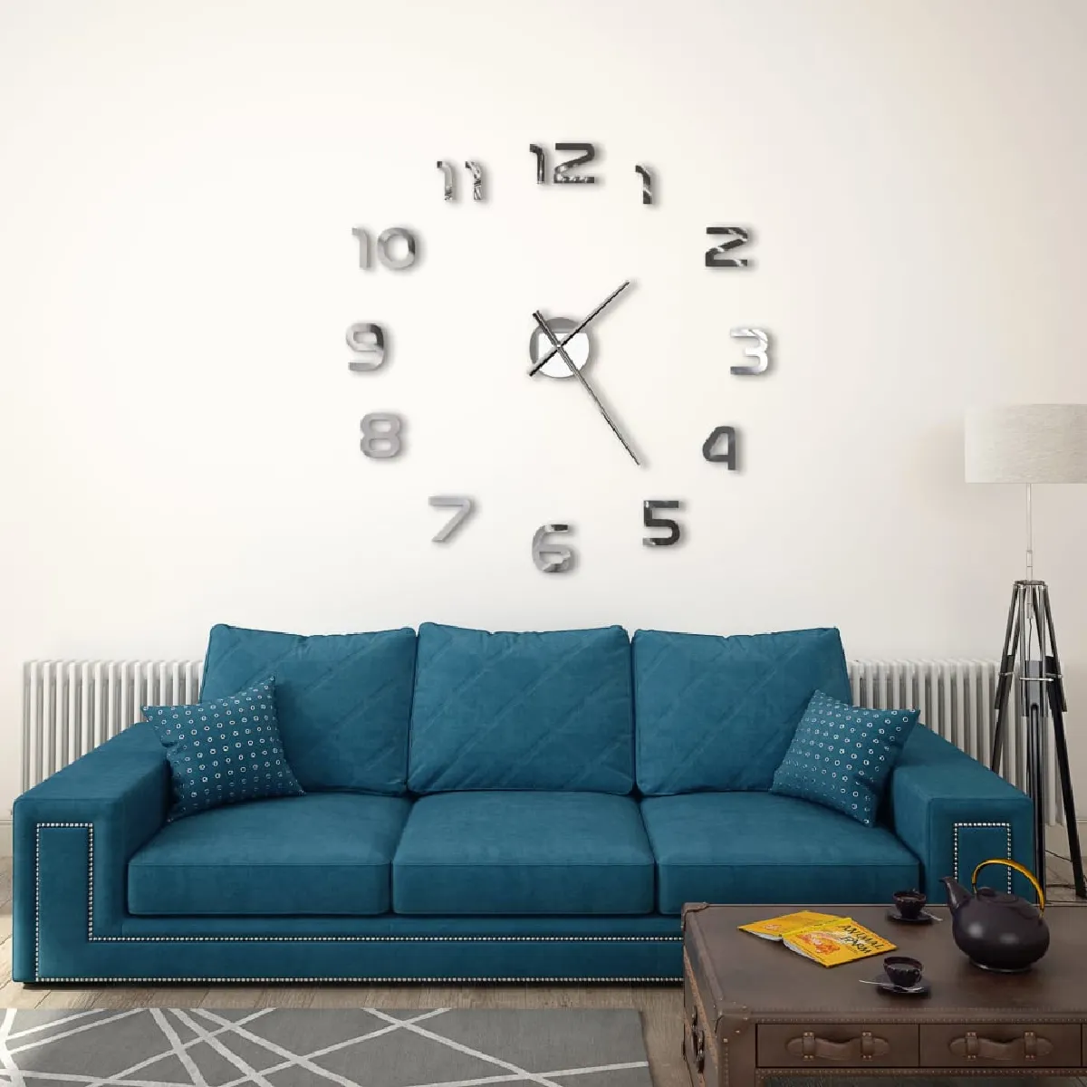 Decoshop26 Horloge 3D XXL Argenté