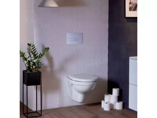 WC suspendu sans bride JACOB DELAFON Patio + bâti-support + plaque chromé