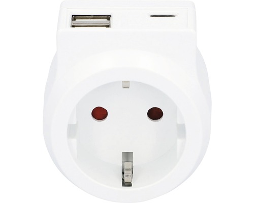 USB A + C 3.4A-adapter, wit, 1x USB Type C + 2x USB Type A-poorten