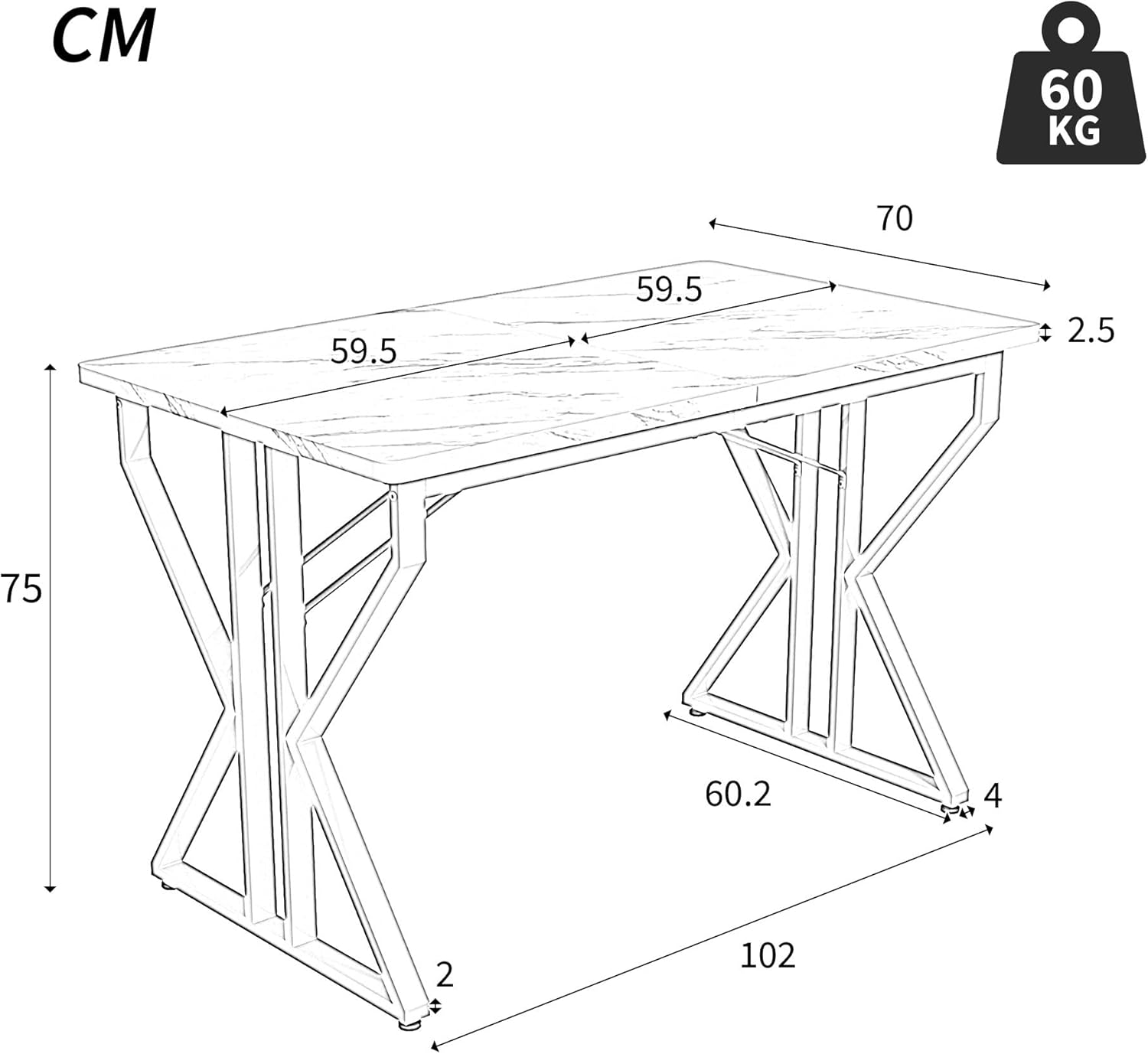 Moimhear Esstisch mit Metallbeinen(119×70cm),Küchentisch, stabiles Metallgestell,moderner Marmorierung Esstisch, Tisch Wohnzimmer Frühstückstisch für Küche Esszimmer (Weiß+Gold)