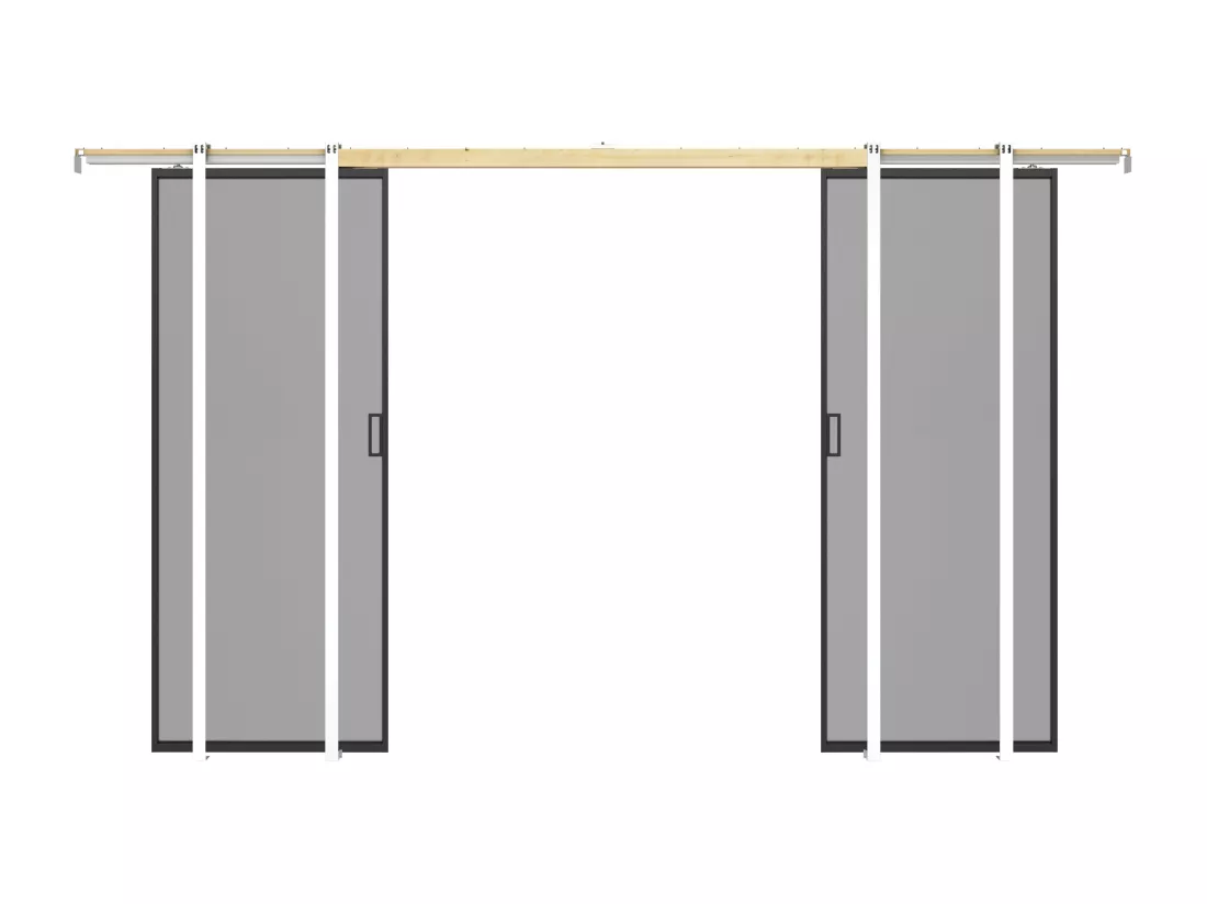 Porte coulissante double avec système à galandage - aluminium et verre trempé fumé - 2 x H205 x L93 cm - LINCI II