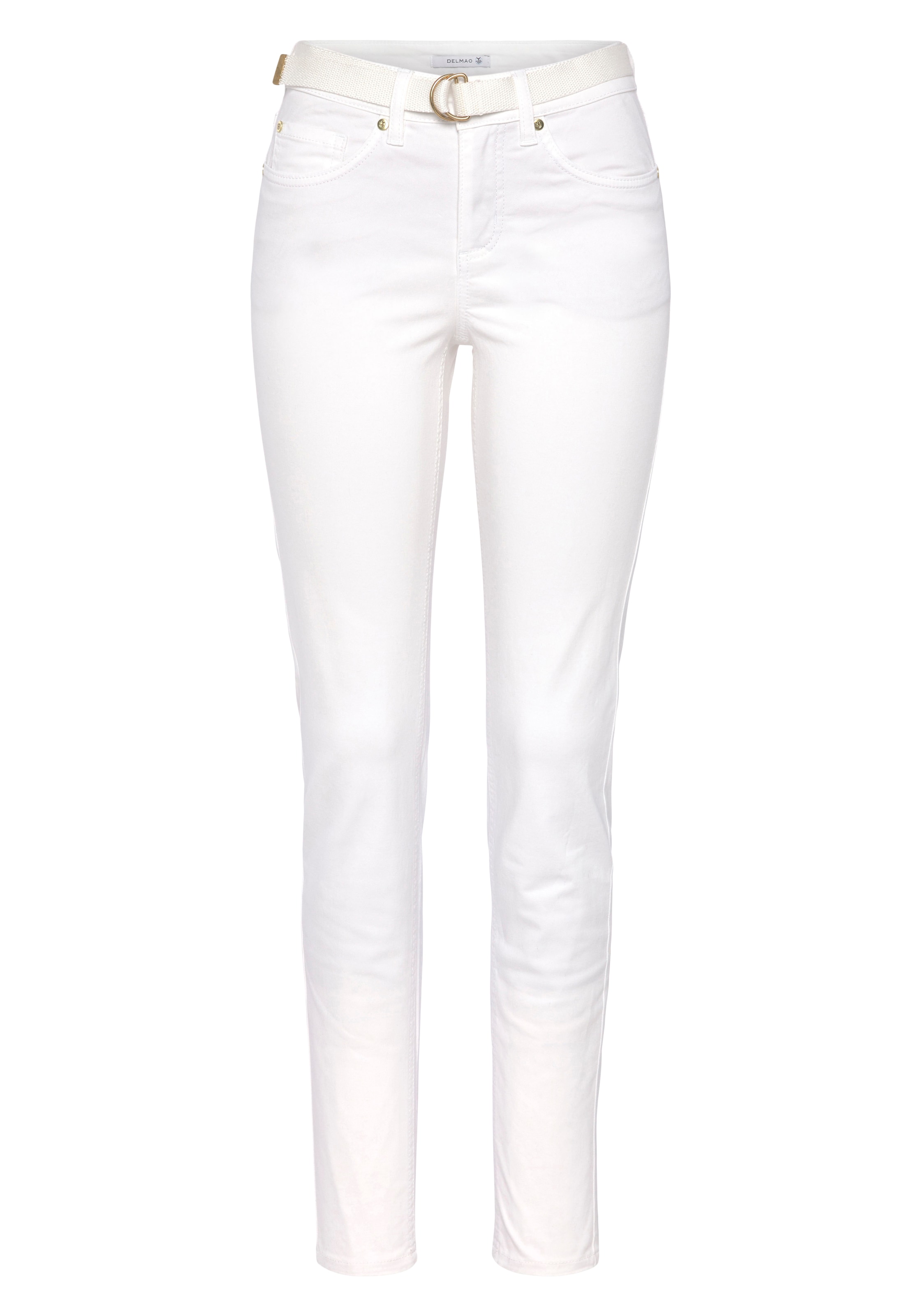 DELMAO Röhrenjeans, mit Gürteler Set, schmale Passform,  schmale Beinform,  normale Leibhöhe,  knöchellang