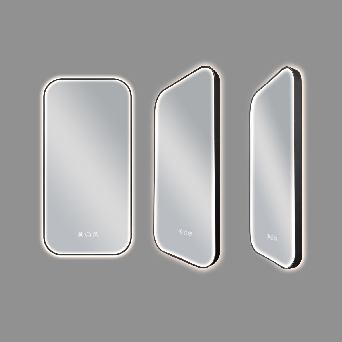 Set van 2 Saniclear Denver Black spiegels met verwarming, direct en indirect licht mat zwart 50x100cm