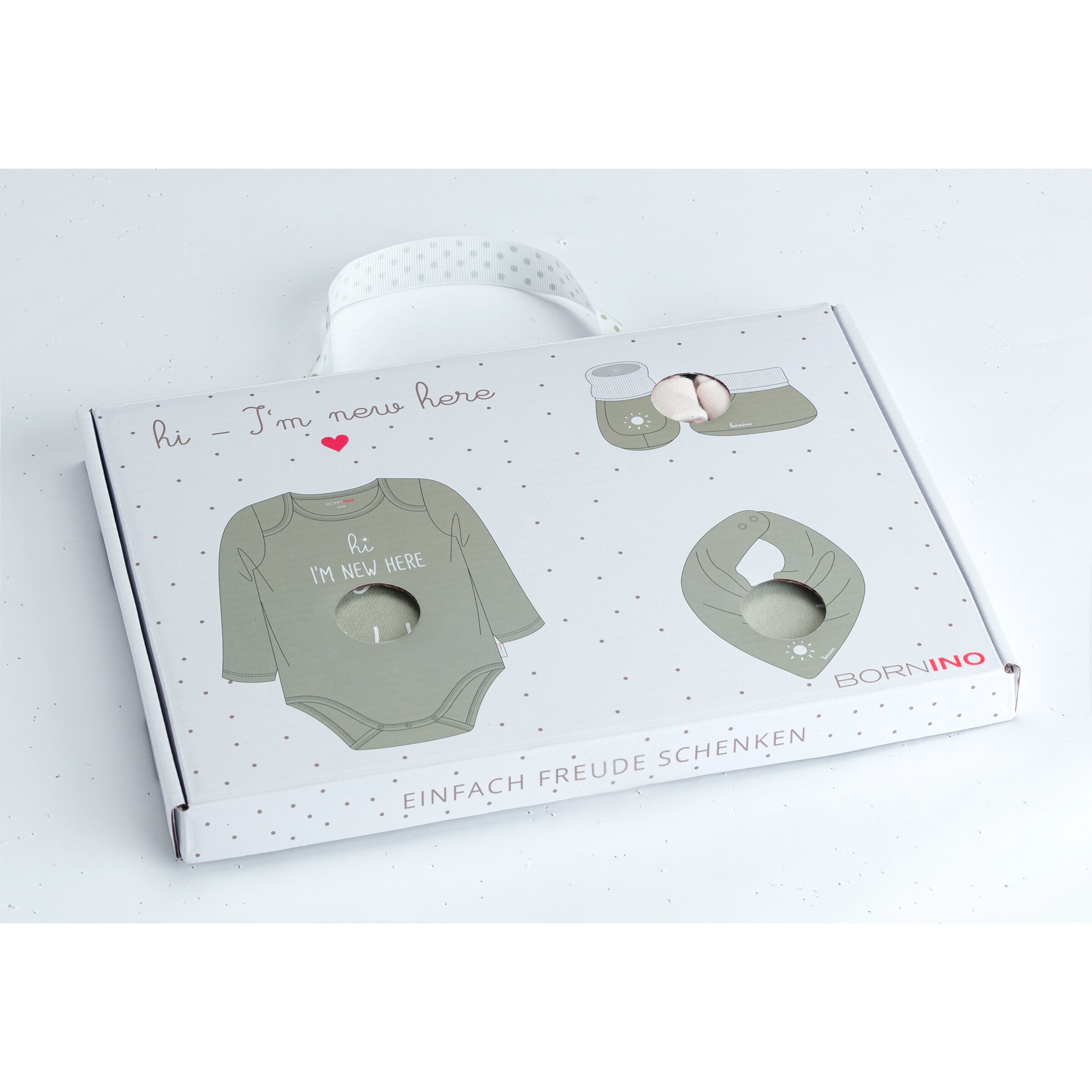 Bornino - Lieblinge 3-tlg. Geschenkset Body langarm, Schühchen und Dreieckstuch grün