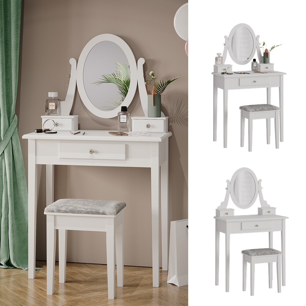 Vicco Schminktisch Frisiertisch Kosmetiktisch Annie Weiß Schminkspiegel Hocker 75x134 cm Barock Schlafzimmerkommode Schminkkommode Schublade Ablage Aufbewahrung Frisierkommode Make-Up-Tisch