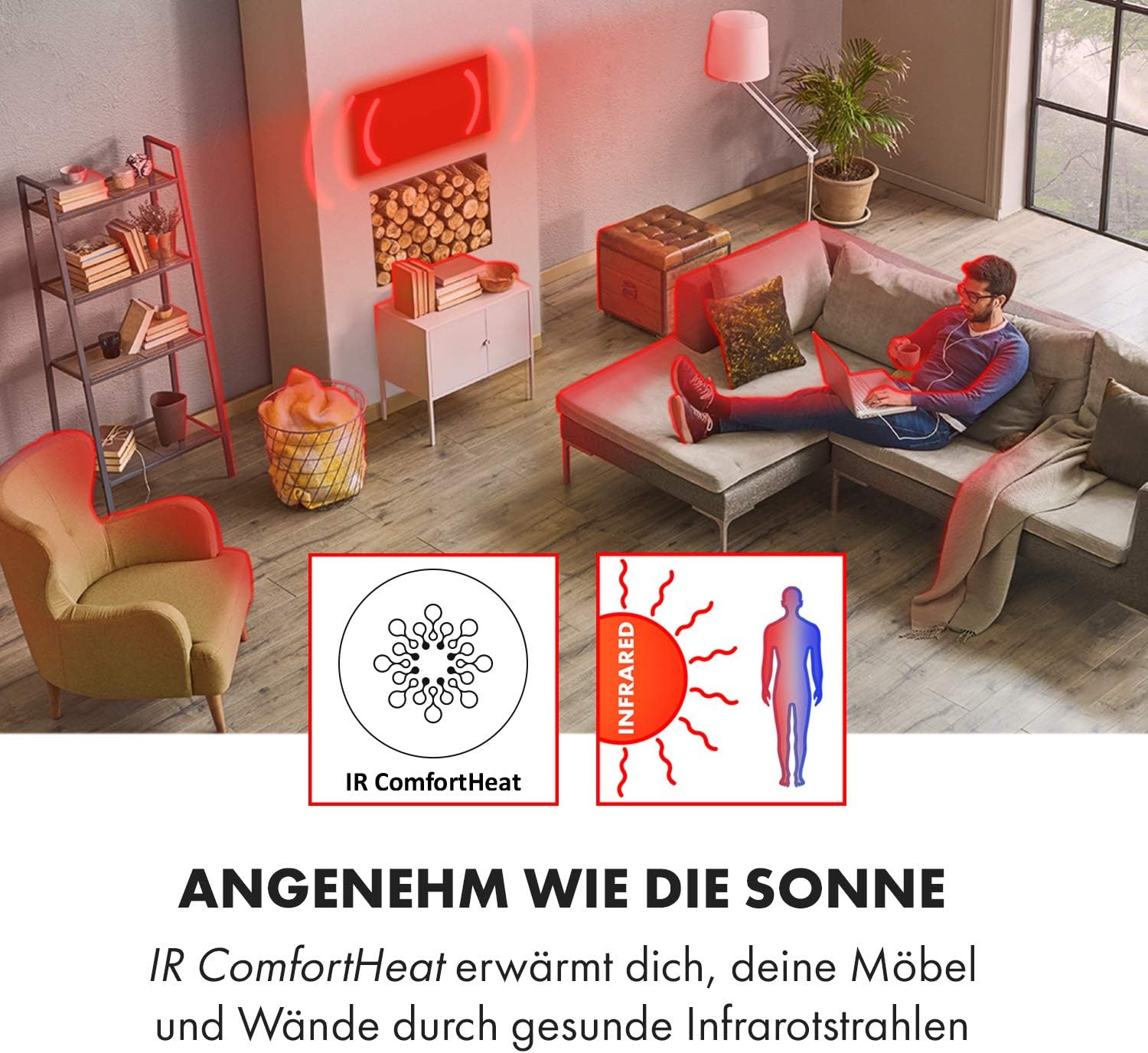 Klarstein HeatPal Marble Blackline Infrarot-Heizung mit Thermostat - mobiles Heizgerät, Standheizgerät, 1300 Watt, Räume bis 30 m², Wärmespeicherfunktion, Marmorplatte, kupferfarben