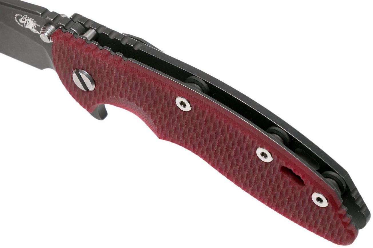 Rick Hinderer XM18 3,5” Slicer CPM 20CV Battle Black DLC, Red G10, zakmes