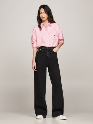 Calça jeans preta Claire de cintura alta e pernas largas