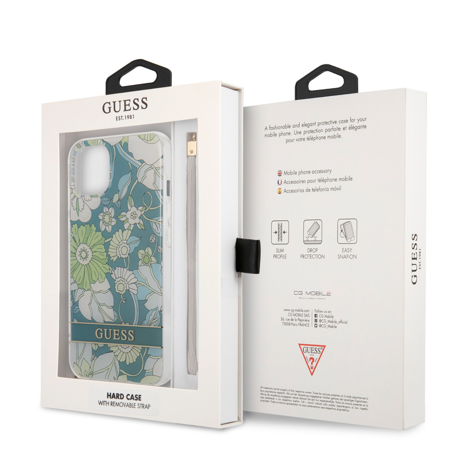 iPhone 13 Hardcase Hülle Flower Strap (GUHCP13MHFLSN) - Grün / Transparent