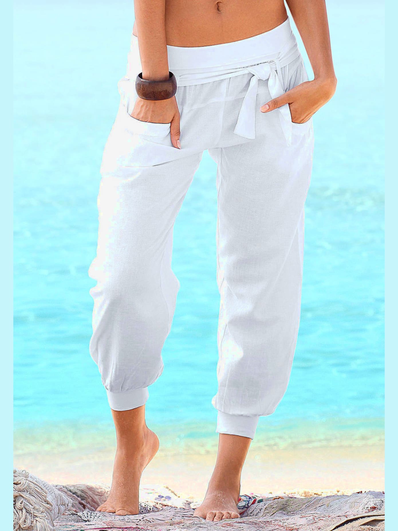 Pantalon de plage large ceinture en jersey