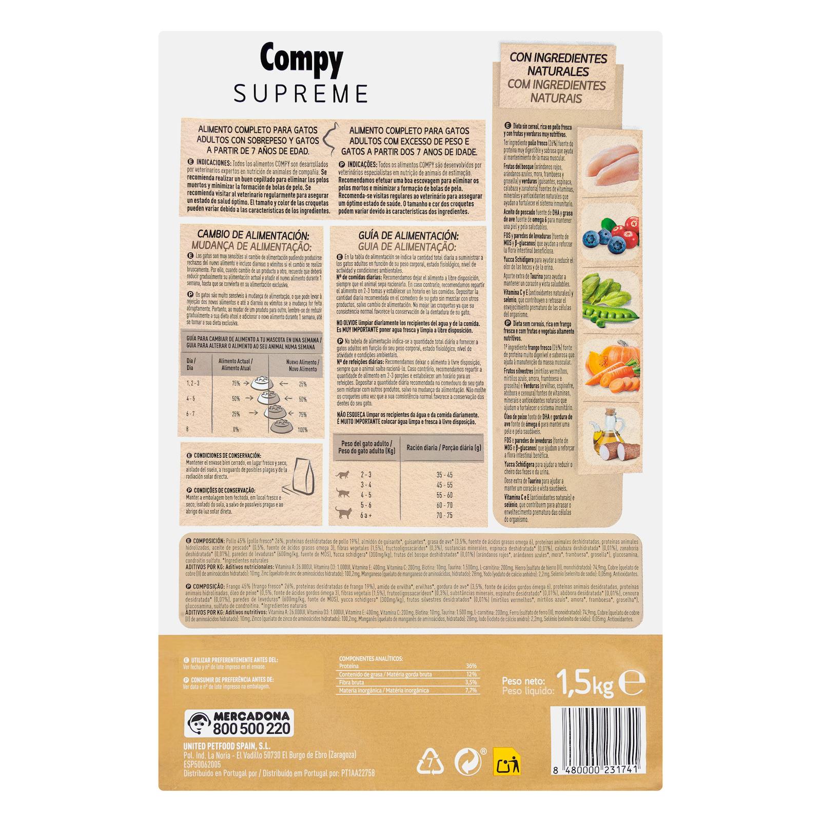 Nourriture pour chat senior Supreme Compy au poulet frais, fruits et légumes