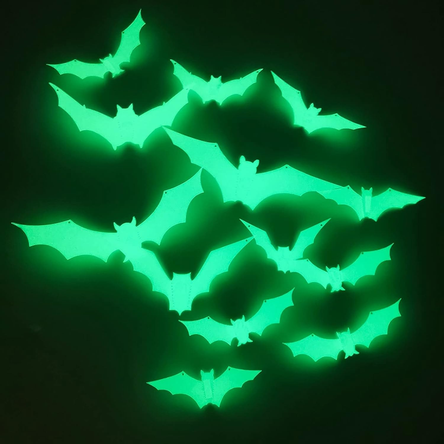 (24er Set) Halloween Party Deko Fenster Aufkleber Fledermäuse Glow in the Dark Wand Sticker mit Klebesticker - Grün