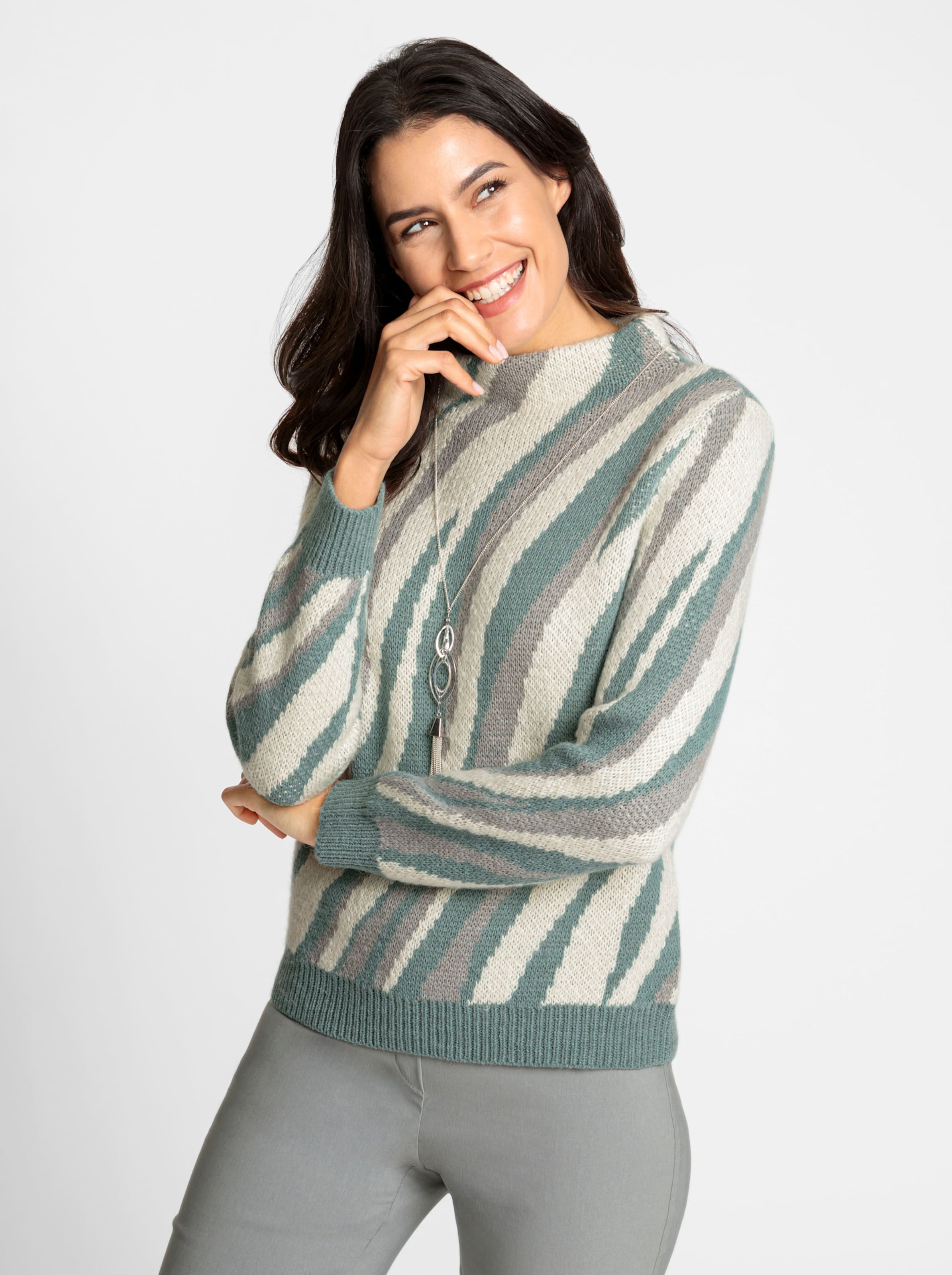 Pullover in jade-champagner-gemustert