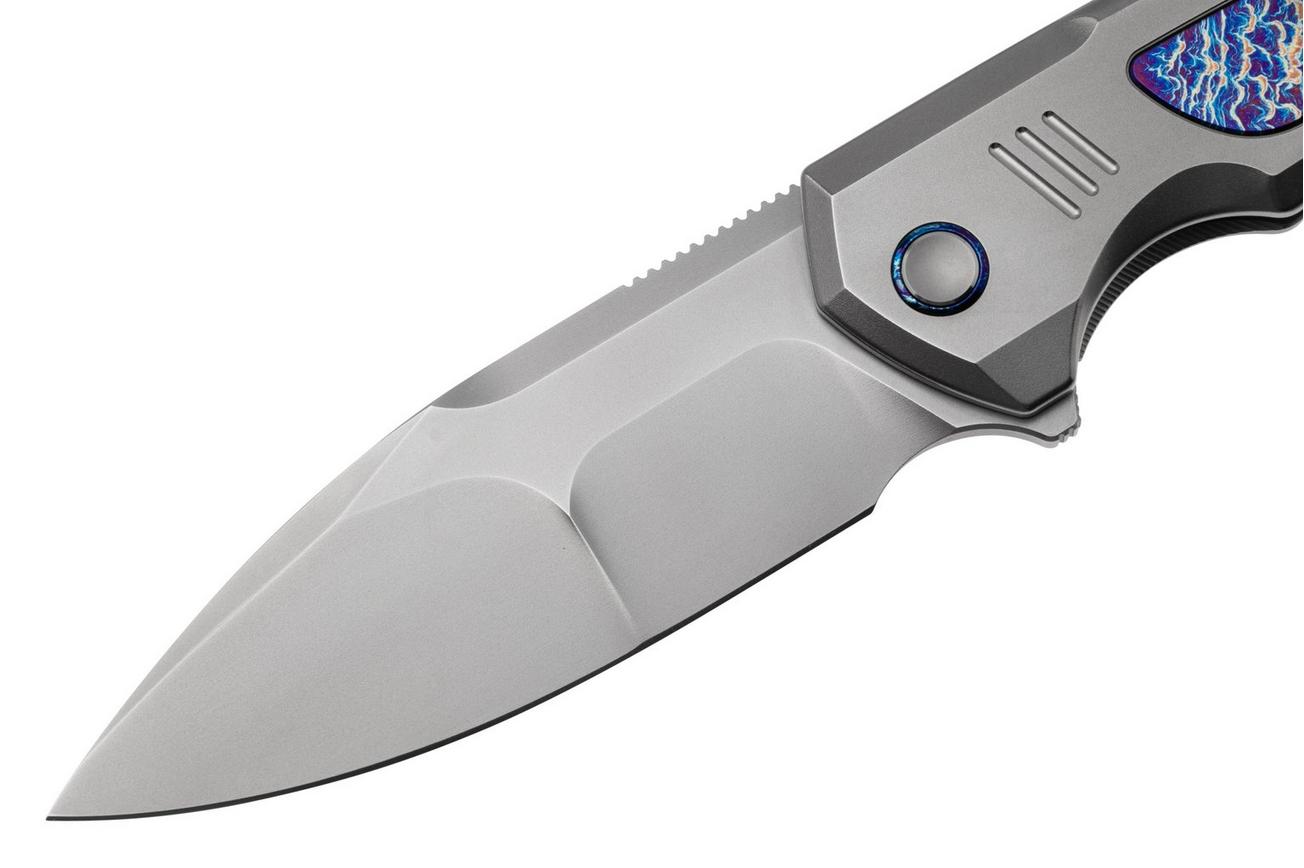 WE Knife Hyperactive WE23030-1 Polished Bead Blasted Vanax, Polished Titanium Flamed Titanium, zakmes