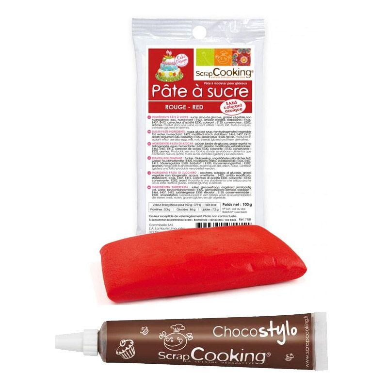 Stylo chocolat + Pâte à sucre rouge 100 g Scrapcooking