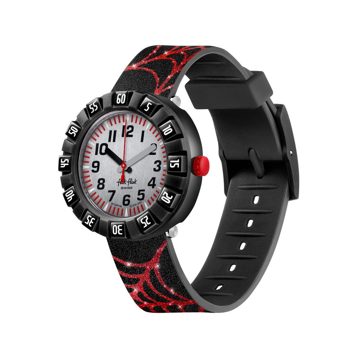 Montre FLIK FLAK Shine Bright Webaxus enfant plastique biosourcé bracelet silicone noir