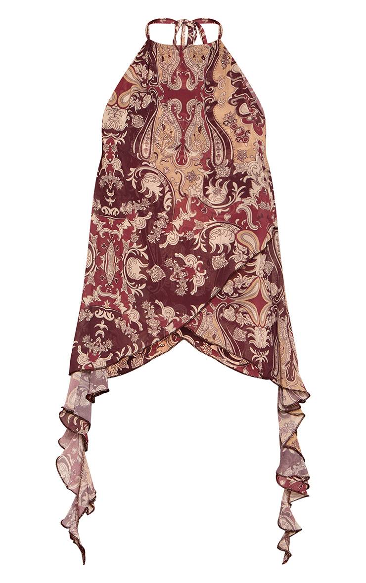Violet Ensemble Haut Col Montant Imprimé Paisley À Ourlet Asymétrique