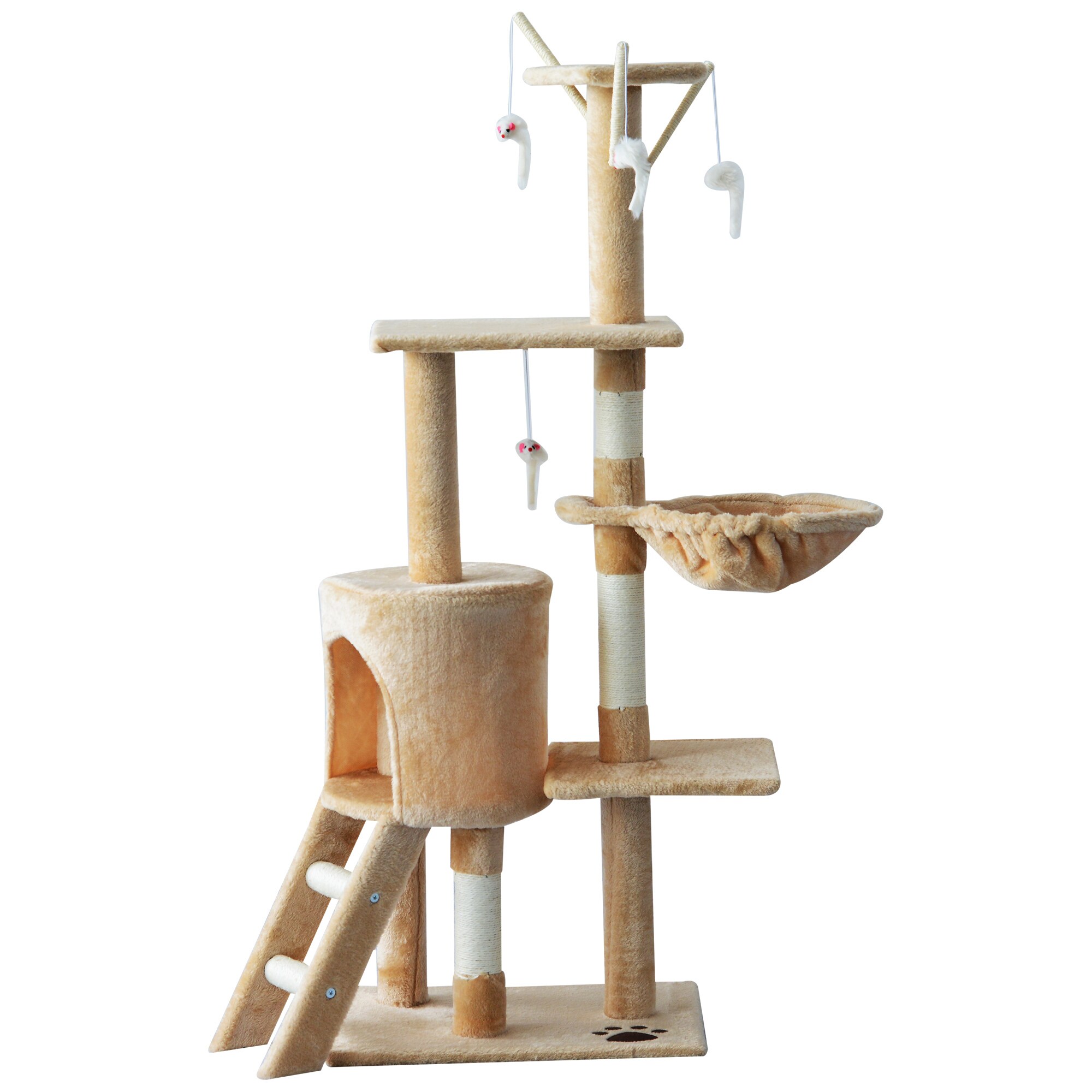 PawHut Katzenkratzbaum mit 4 Spielmäusen beige, weiß 50 x 35x 131 cm (LxBxH)