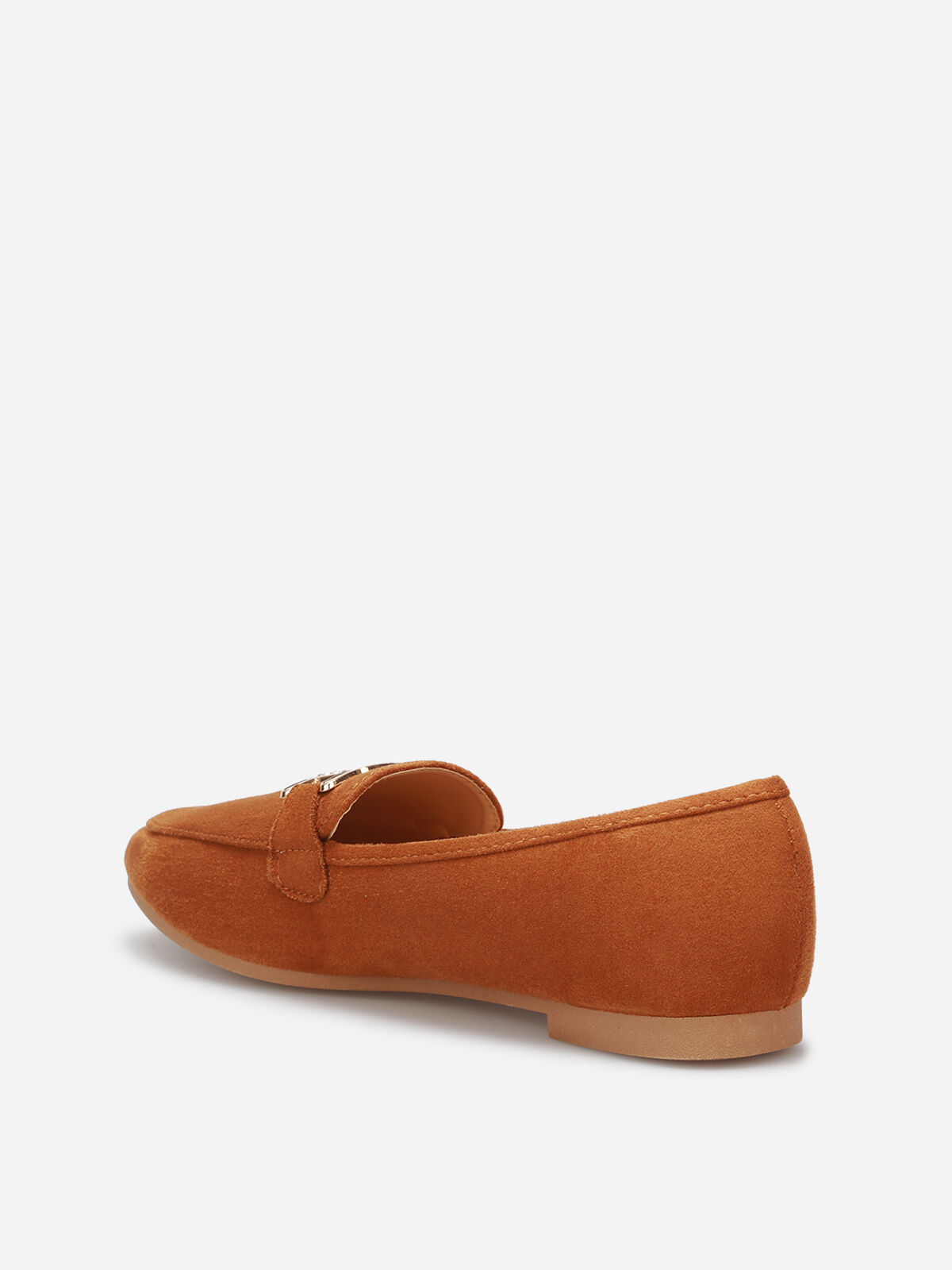 Mocassins en suédine à boucle en strass- Marron clair